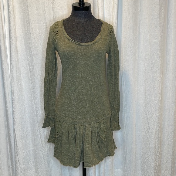 Free People Beach Sweet Nothing Heathered Olive Green Drop Waist Mini Dress XS - Picture 2 of 8